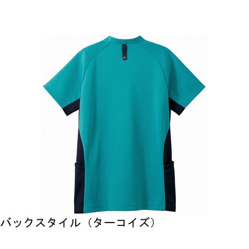 スクラブ レディス 半袖 ターコイズ×ネイビー S