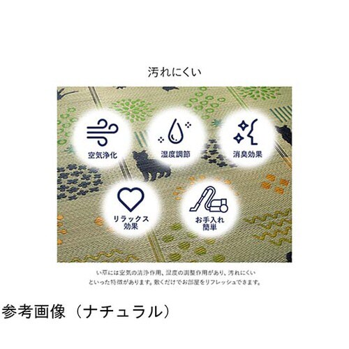 い草ラグ 猫・花柄 ナチュラル 約180