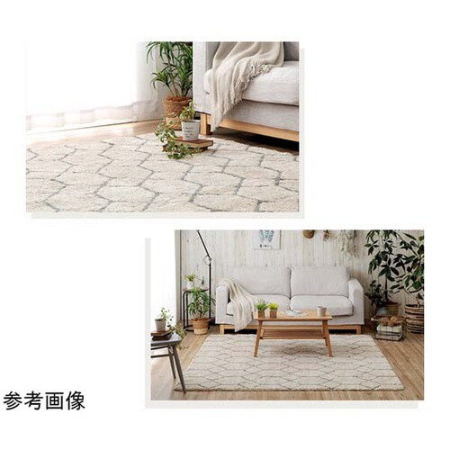 ふんわりラグ 幾何柄 アイボリー 約19