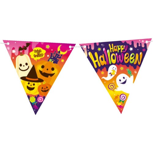 カラフルハロウィン 紙製7連三角フラッグ