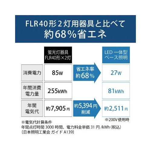 LED一体型ベース照明逆富士形230幅4000lm