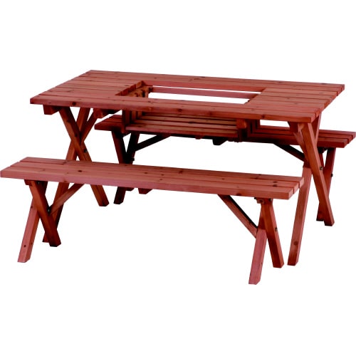 杉材BBQテーブル&ベンチセットコンロスペース付