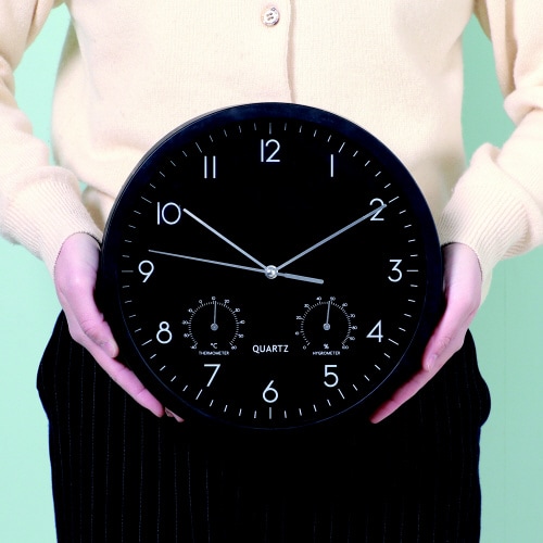 掛時計温湿度計付 ベゼル Φ25cm BK