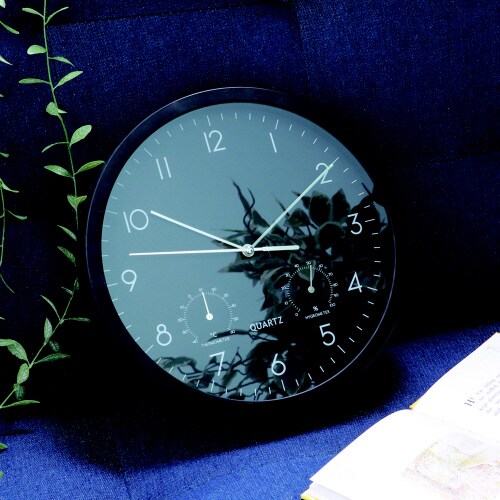 掛時計温湿度計付 ベゼル Φ25cm BK