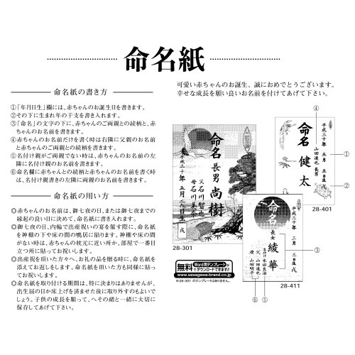 命名紙 B4判変形 鶴亀 10冊入