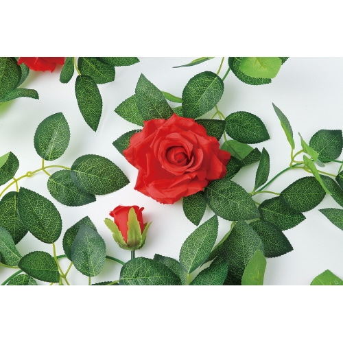 フェイクグリーン ガーランド バラ 赤