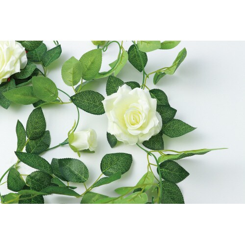 フェイクグリーン ガーランド バラ 白