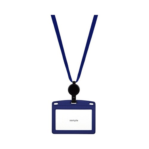 吊り下げ名札リール式レザーヨコ名刺1枚青