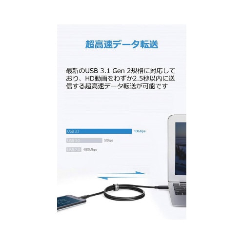 USB−C & USB−A ケーブル0.9m