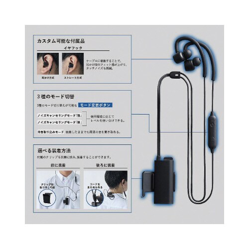 デジタル耳せん 黒 ヘッドホン イヤホン 有線