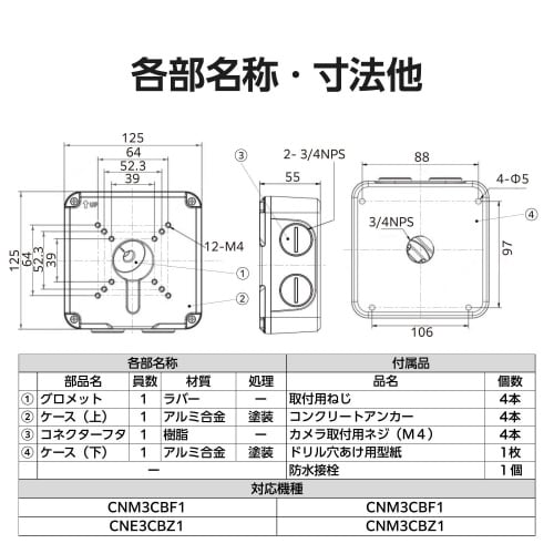 ネットワークカメラ 天井・壁面取付ボックス