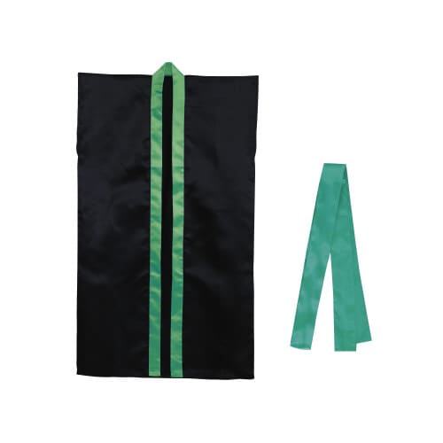 ソフトサテンロングハッピL黒/緑襟(ハチマキ付)