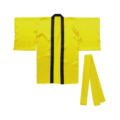 ソフトサテンロングハッピ袖付黄L(ハチマキ付)