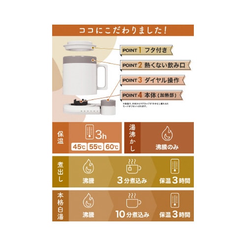 沸かして飲めるマグケトルホワイト