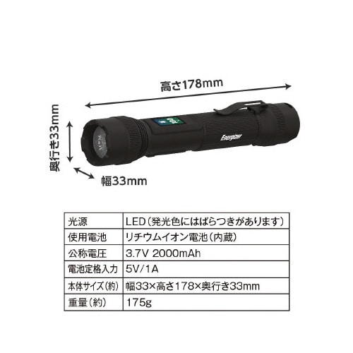 デジタルインジケーター付き充電式ハンドライト