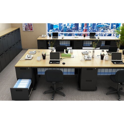 オフィスデスク 脇机2段 幅400NA天板BK本体