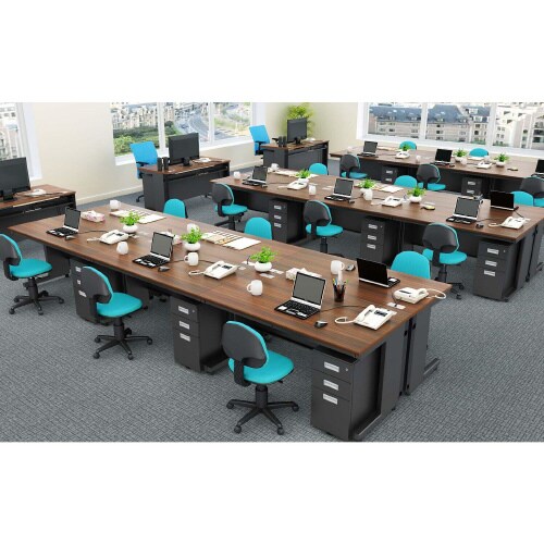 配線オフィスデスク平机 幅1400DB天板BK脚