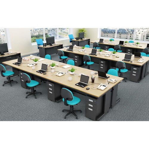 配線オフィスデスク平机 幅1400NA天板BK脚