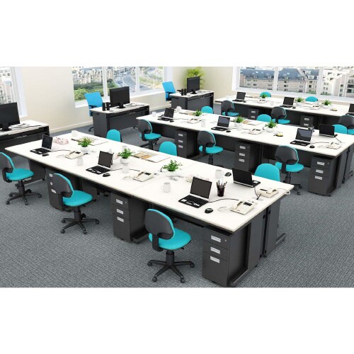 配線オフィスデスク平机 幅1400WH天板BK脚