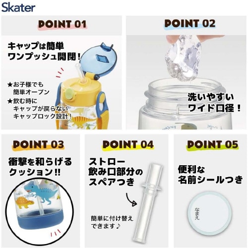 ストロー付きクリアボトル ディノサウルス