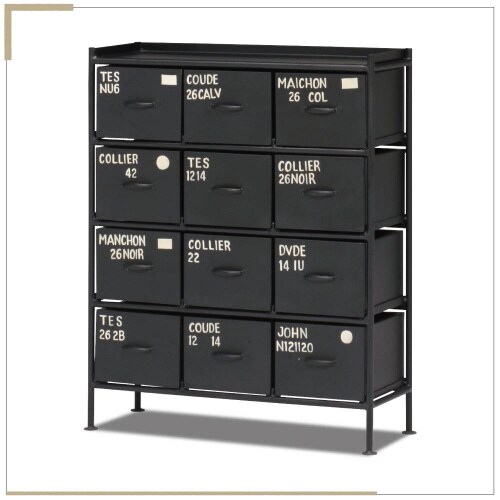 縦型12杯引出チェスト MSG BK