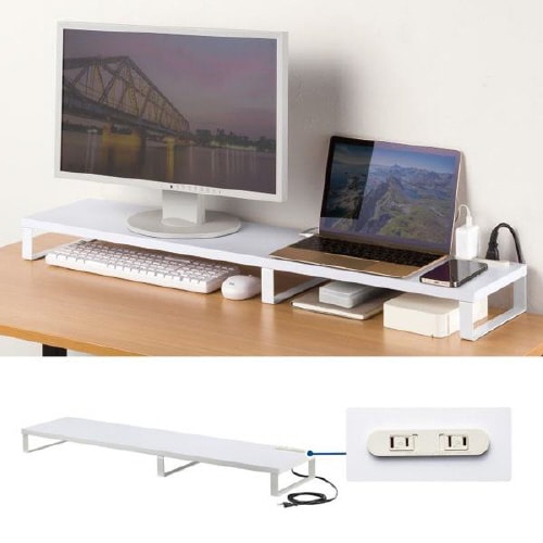 コンセント付きモニター台(W1000・ホワイト)