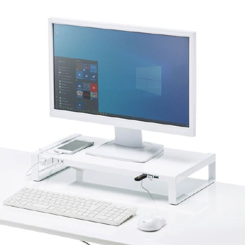 電源タップ+USBハブ付き机上ラック(W500)