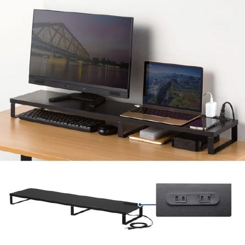 コンセント付きモニター台(W1000・ブラック)