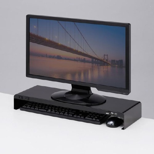 電源タップ+USBポート付き机上ラック