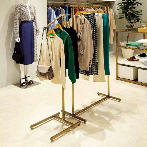 アンティークゴールドハンガーラック角パイプW120