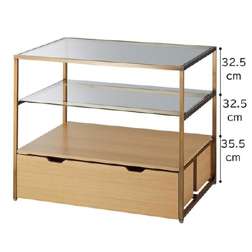 3段テーブル トロッコ付き Aゴールド脚 エクリュ