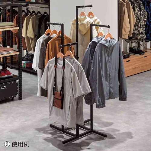 4WAYハンガーラック 角パイプ ブラック