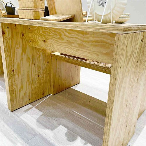 木製スリムコの字テーブル ラーチ合板 幅90cm