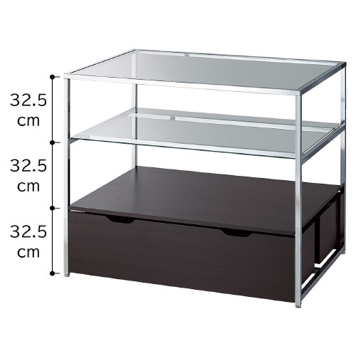 3段テーブルトロッコ付 クローム脚 ダークブラウン