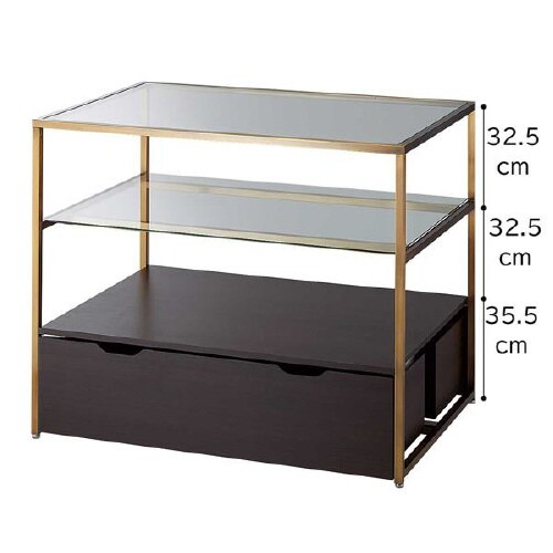 3段テーブル トロッコ付き Aゴールド脚Dブラウン