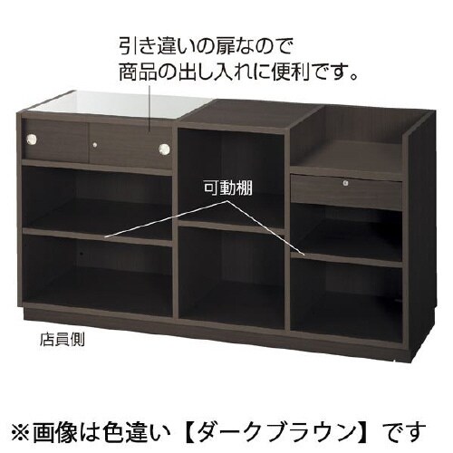 引戸型ショーケース付レジ台 W167.5 ホワイト