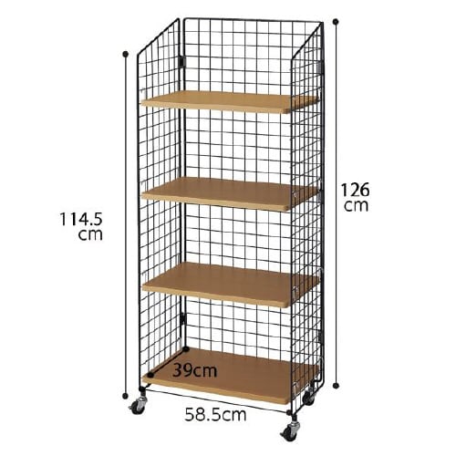 ネットラック 黒 木棚4段 幅62×高さ135cm