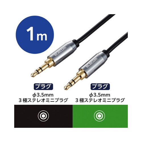 オーディオケーブル3.5φオス−オス1m黒