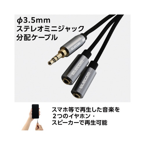 オーディオ分配ケーブルナイロンメッシュ0.2m黒