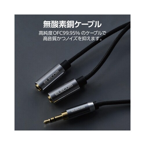 オーディオ分配ケーブルナイロンメッシュ0.2m黒