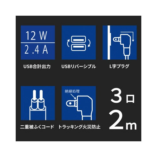 12Wスマートコードタップ3個口2m WH