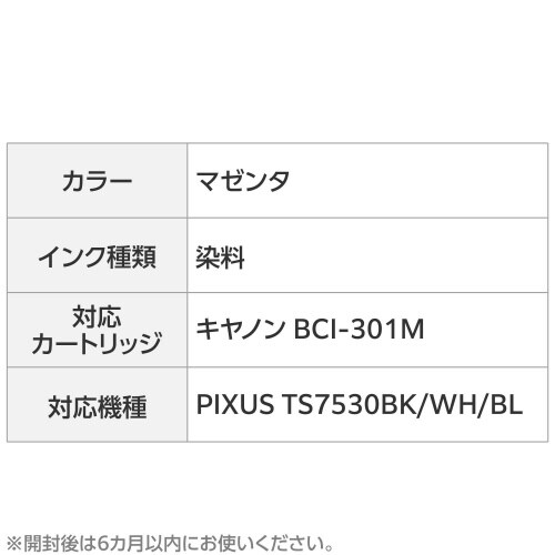 リサイクルインク BCI−301M マゼンタ