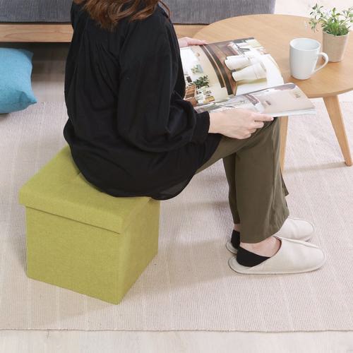 収納スツール 30cm ウール調 リーフグリーン