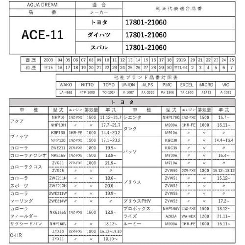 PLATINUMエアフィルター AD−ACE−11