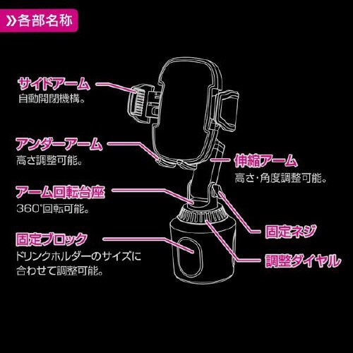 コードレス自動開閉スマホホルダー ドリンクホルダー