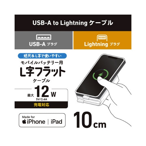 iPhone充電ケーブル 0.1m L字 白