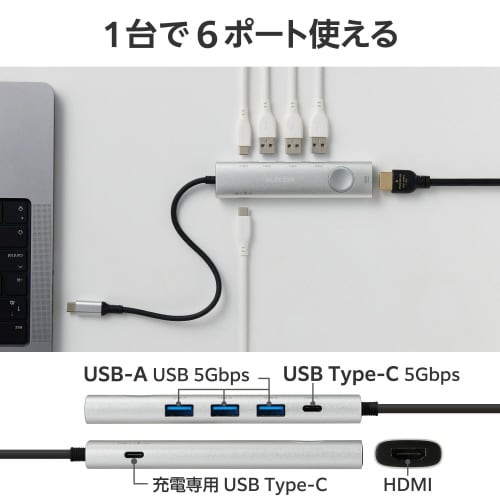 USBType−Cハブ 6−in−1 シルバー