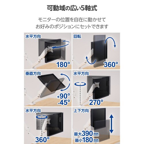 モニターアーム デュアル ガス式 ホワイト
