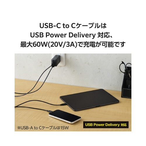 タイプCケーブル 2本 A−C/C−C 2m 黒