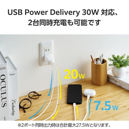 TypeC コンセント 充電器 PD 30W 白